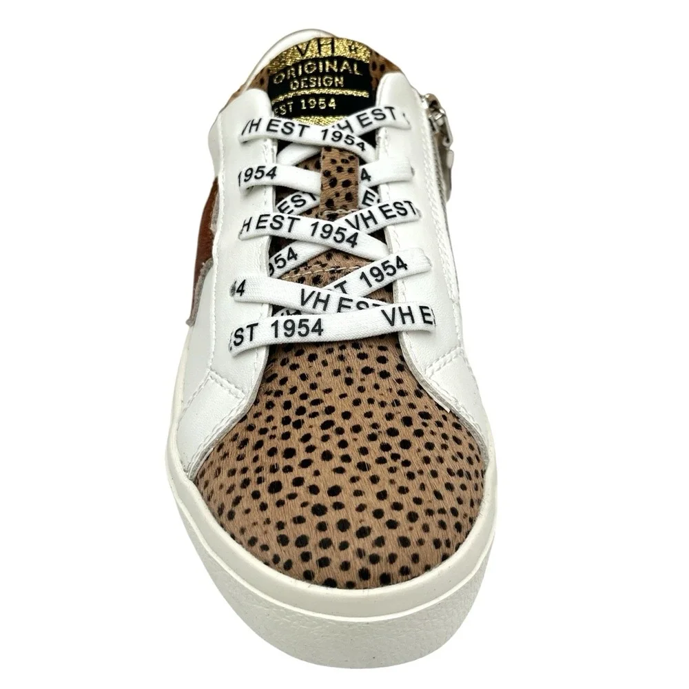 Vintage Havana Youth Girls Ninaley Leopard Leather Sneakers Size 2.5 White Brown